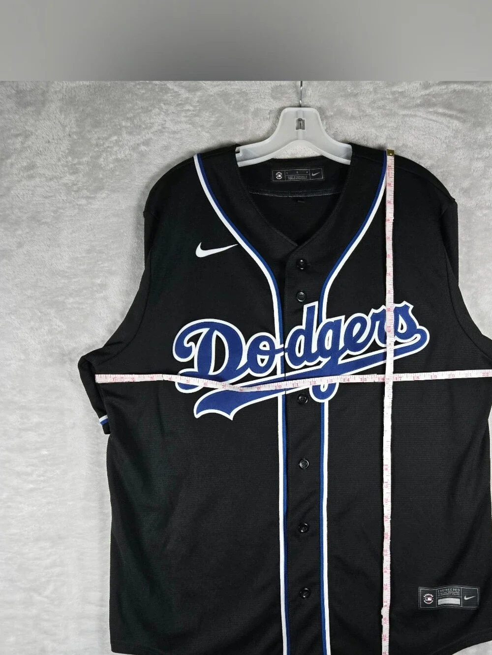 Nike Los Angeles Dodgers Button Up Jersey Mens Size Large L Black Lights Out
